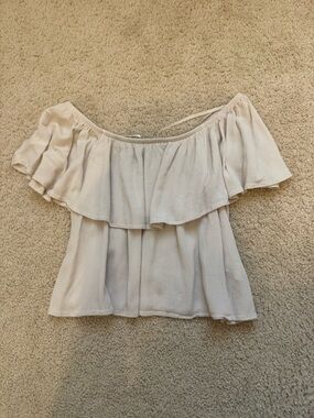 Forever 21 Off-Shoulder Ruffle Crop Top in Light Beige